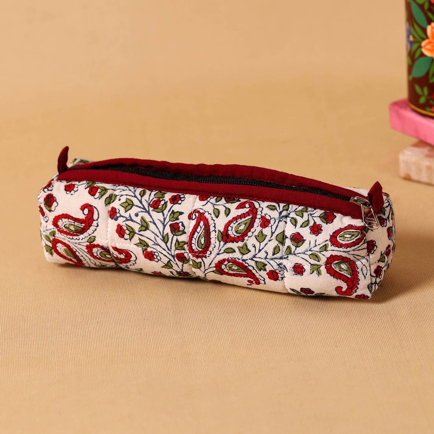 White Handmade Quilted Cotton Pencil Pouch