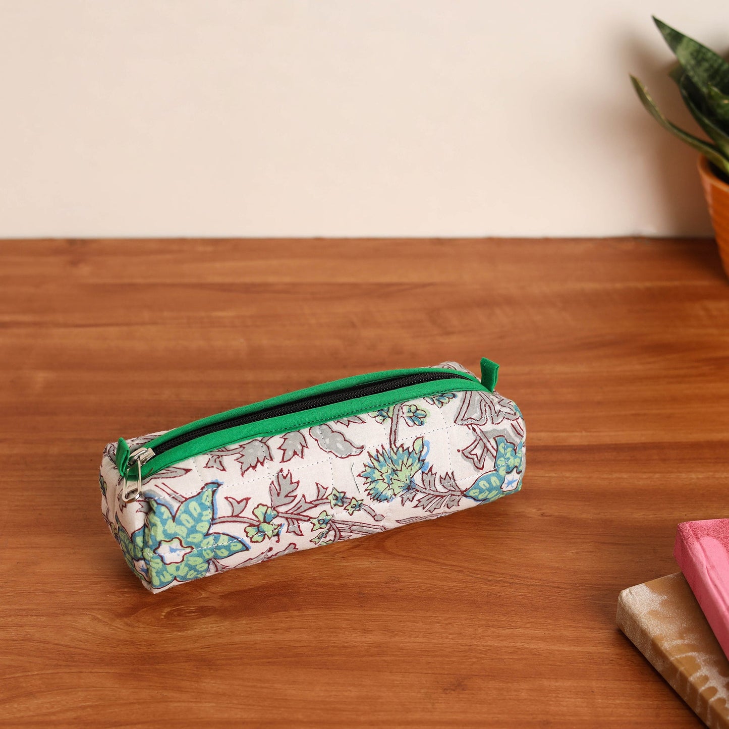 White Handmade Quilted Cotton Pencil Pouch