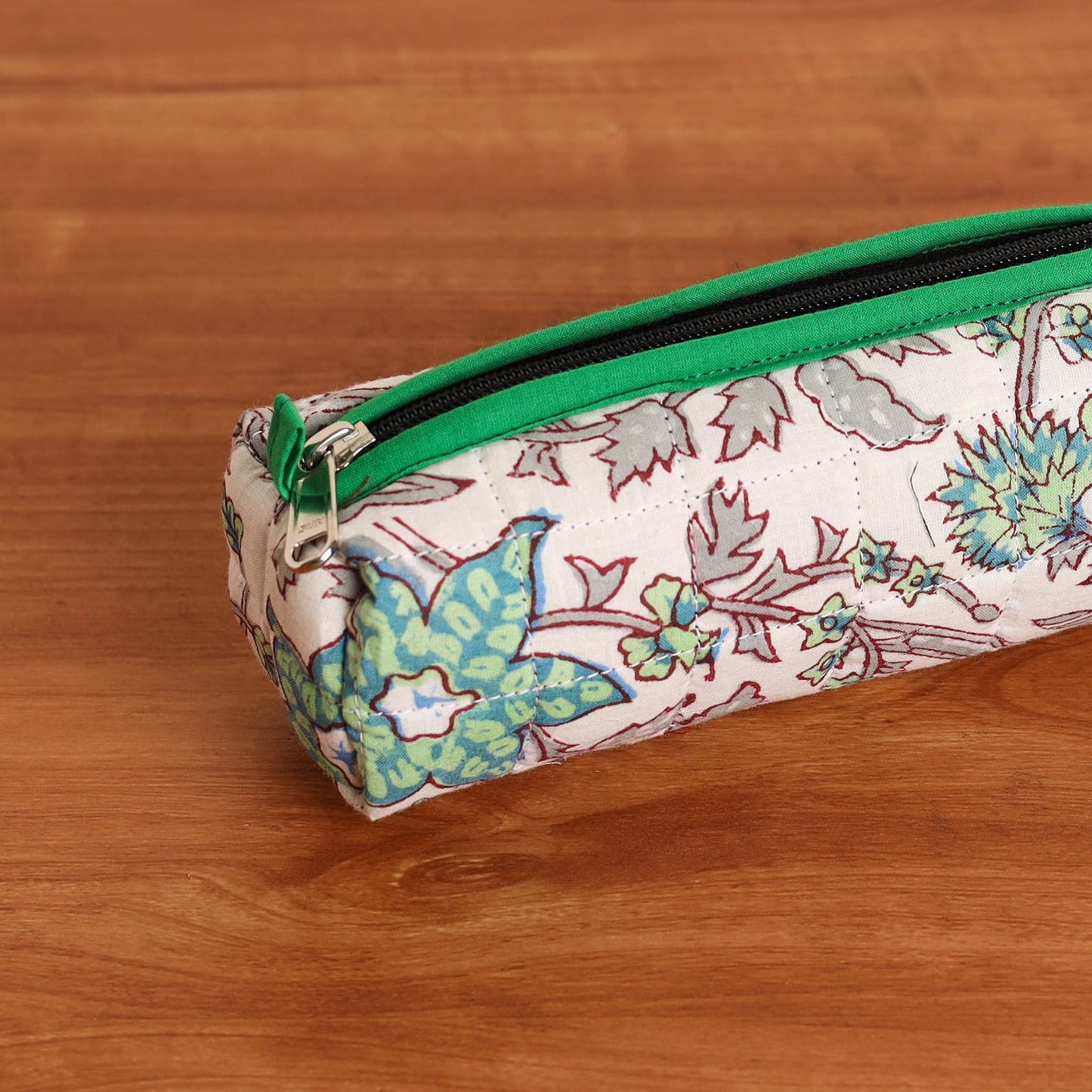 White Handmade Quilted Cotton Pencil Pouch
