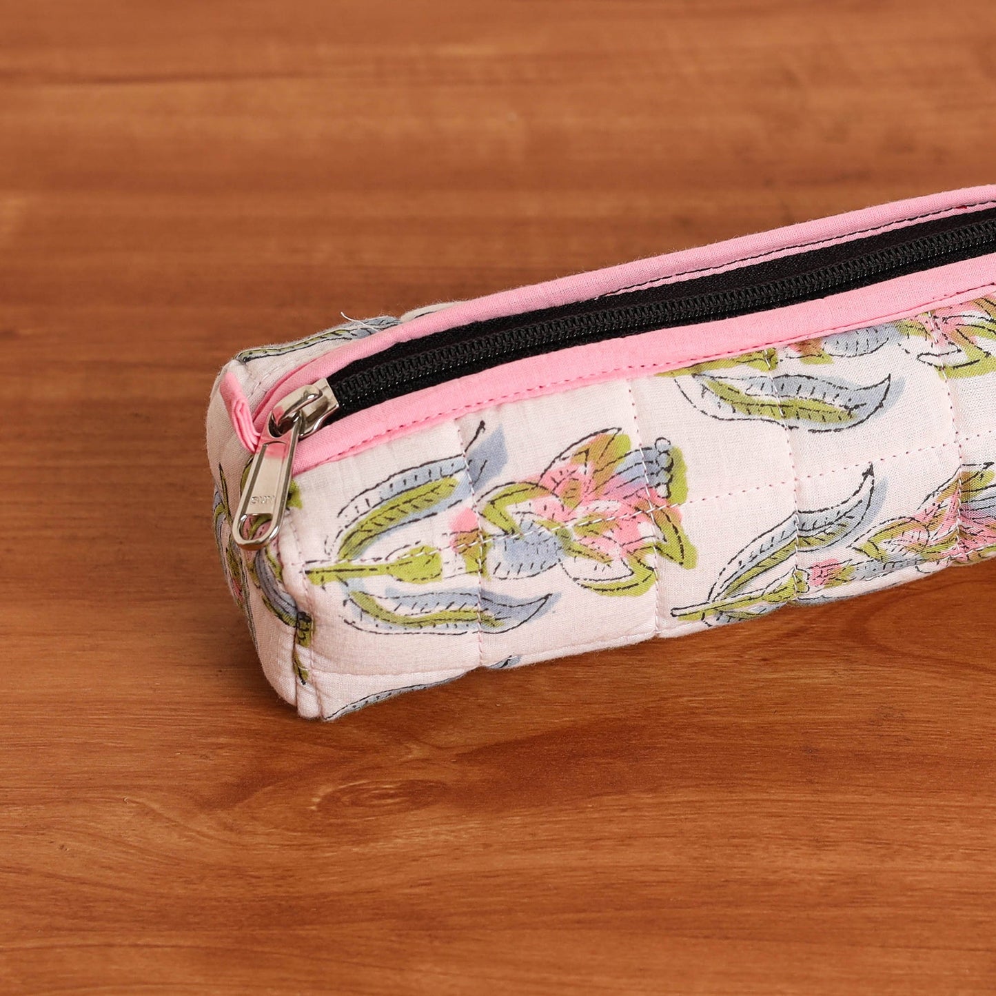 White Handmade Quilted Cotton Pencil Pouch
