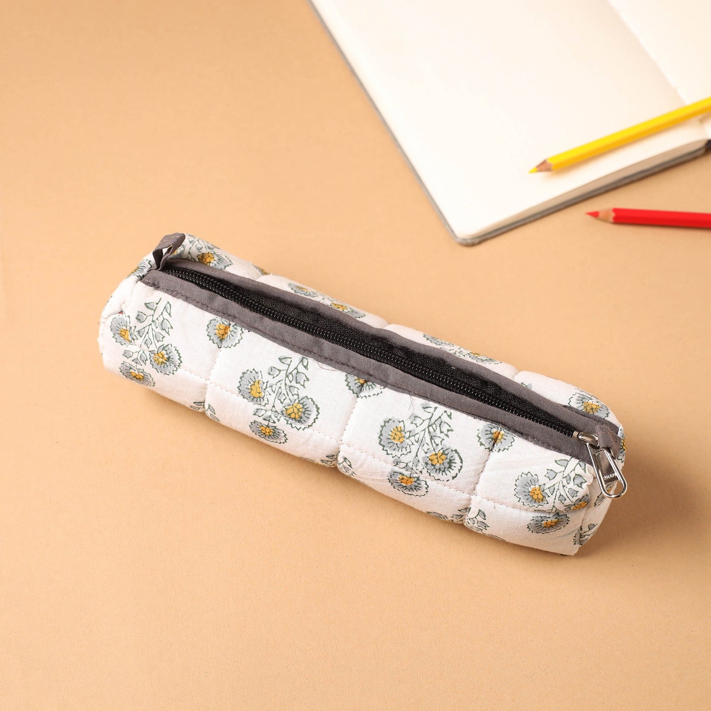 White Handmade Quilted Cotton Pencil Pouch