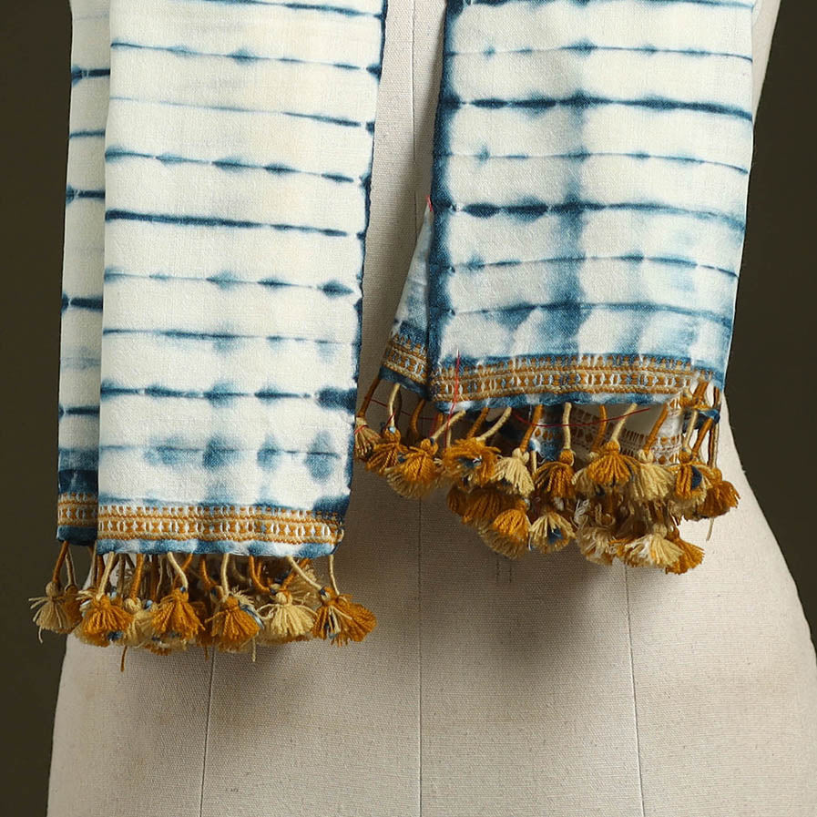 White - handwoven merino wool tie-dye shibori stole 12