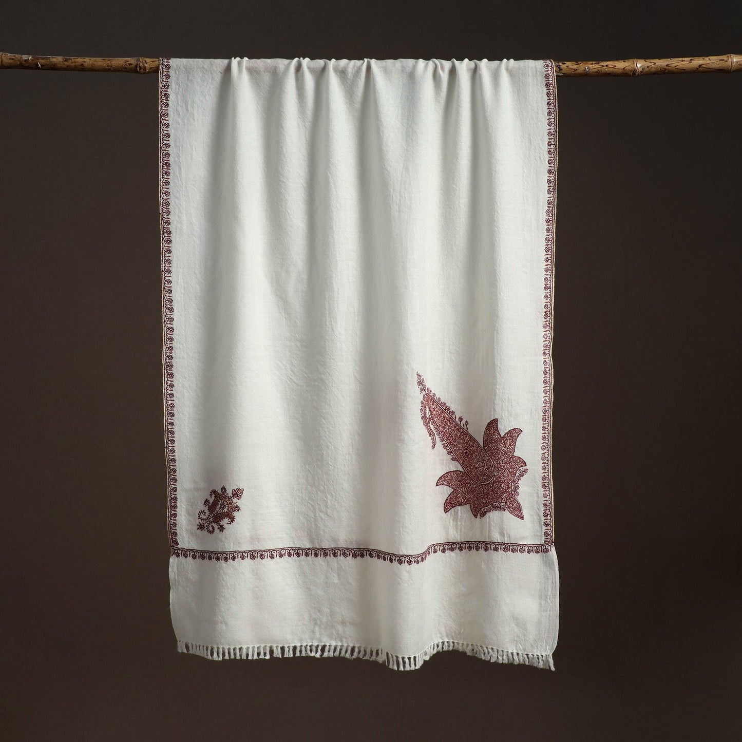 Handwoven sozni hand embroidered merino wool kashmiri stole