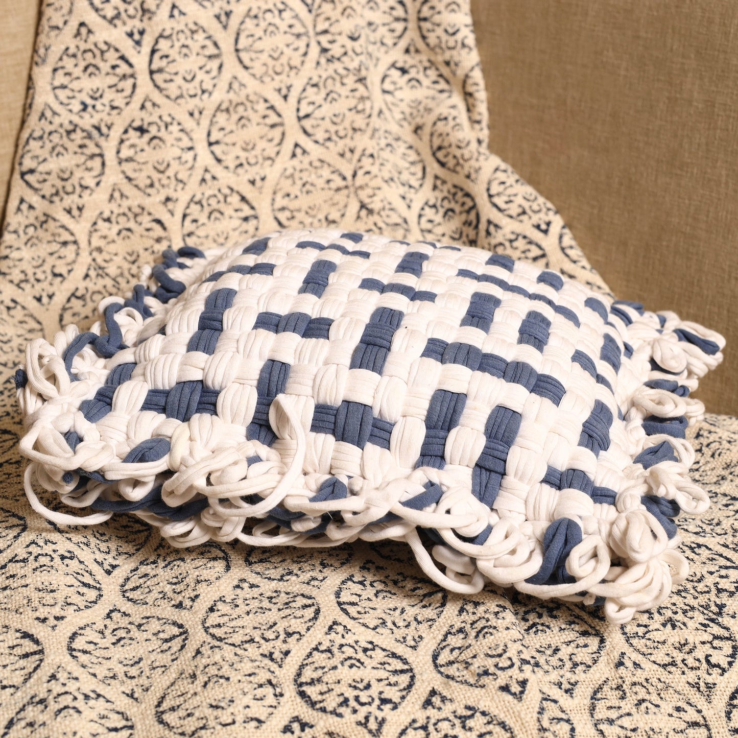 Handwoven Upcycled Cotton Cushion Cover
