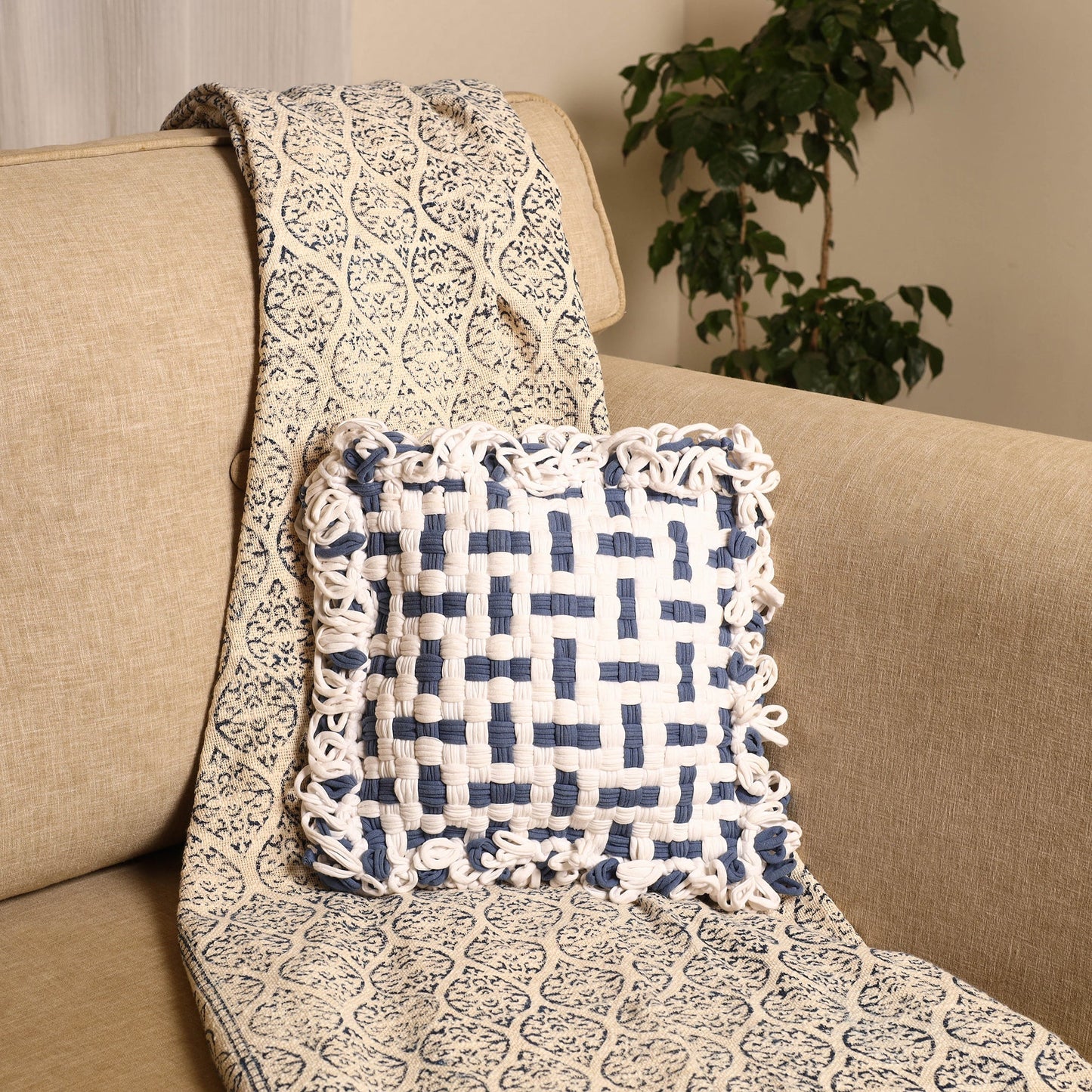 Handwoven Upcycled Cotton Cushion Cover