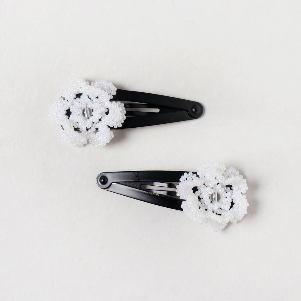 Hapur Flower Beadwork Tik-Tak Hair Clips by Aaghaz