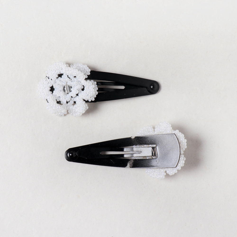 Hapur Flower Beadwork Tik-Tak Hair Clips by Aaghaz