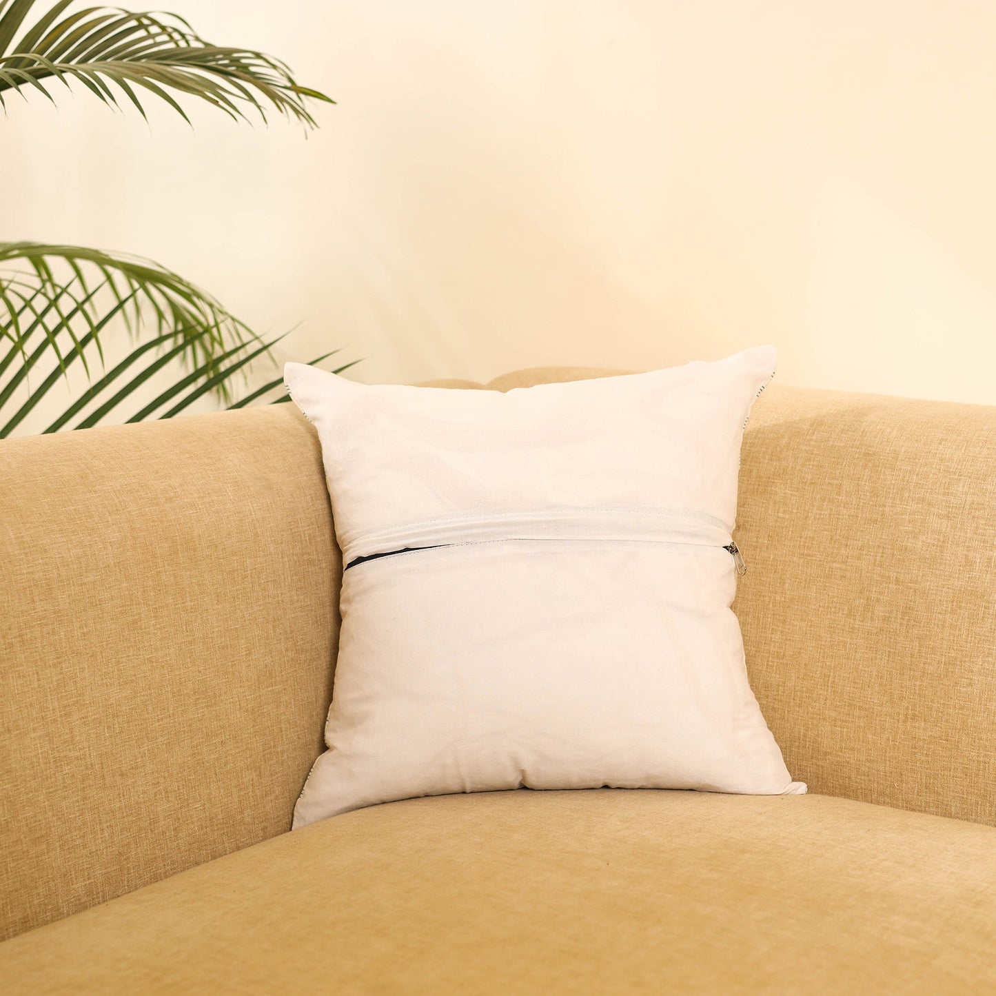 White Ikat Cotton with Ajrakh Modal Silk Cushion Cover