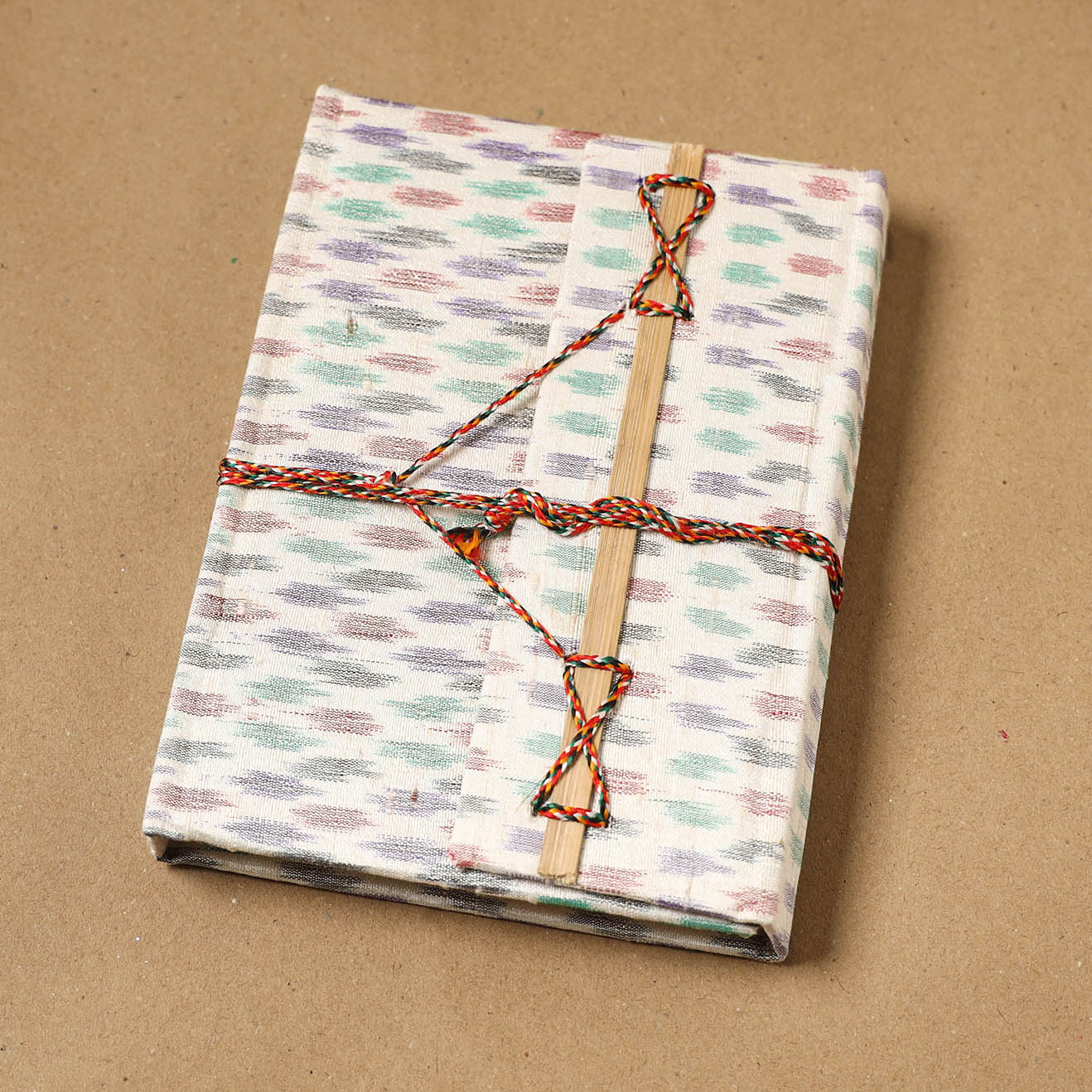 Ikat fabric cover handmade paper notebook with thread lock