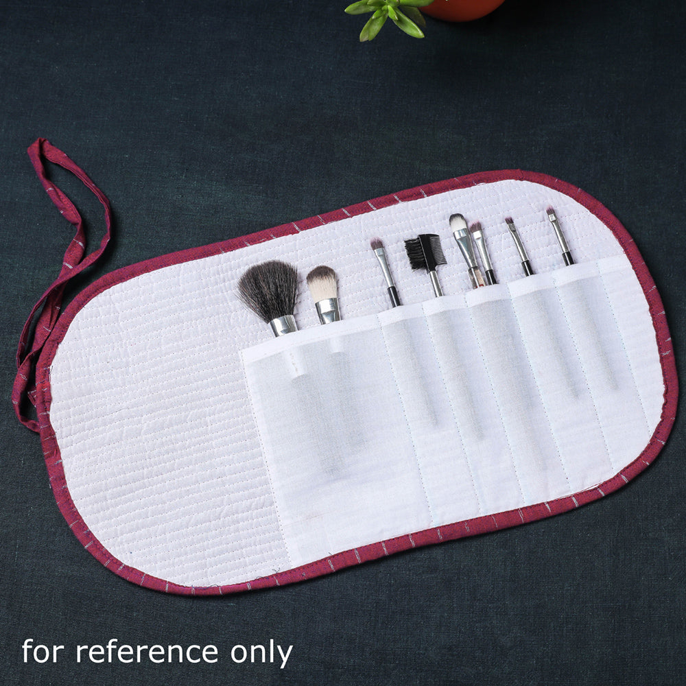 Ikat Fabric Multipurpose Segmented Make-up Brush Wrap Pouch/Case