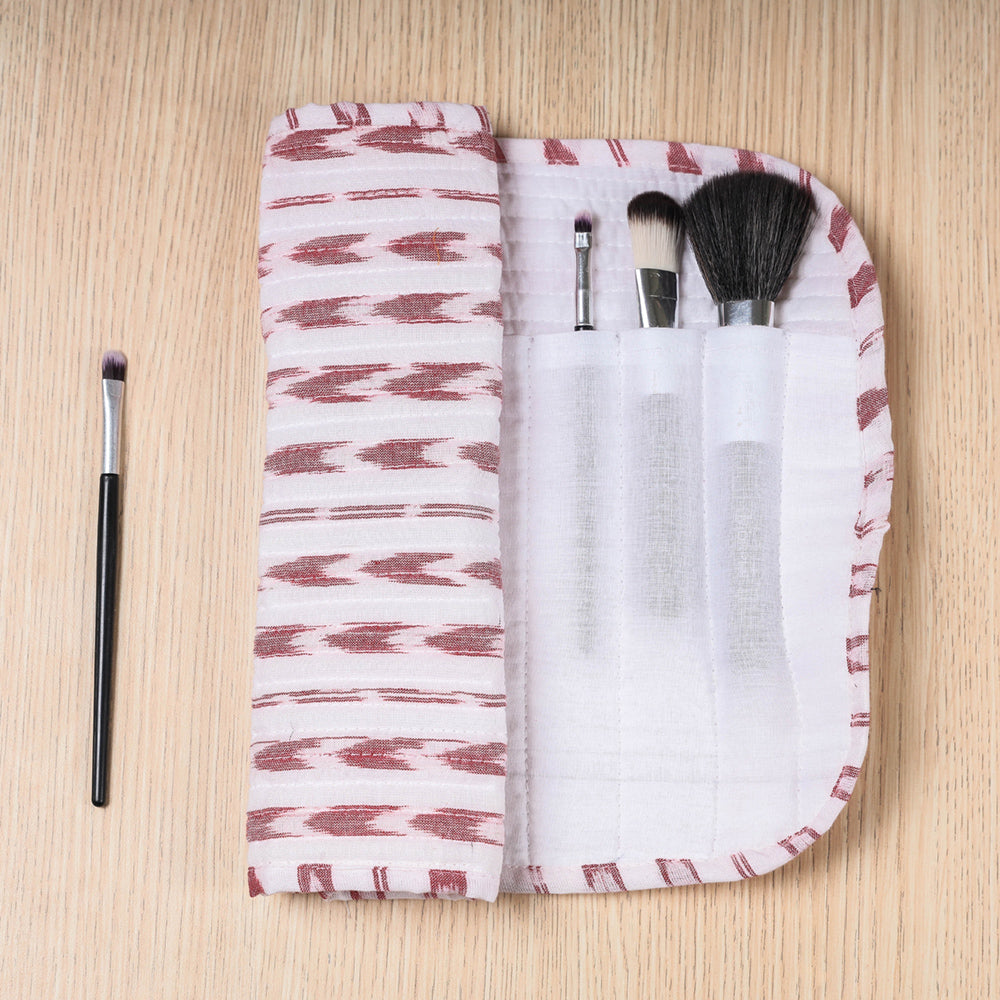Ikat Fabric Multipurpose Segmented Make-up Brush Wrap Pouch/Case
