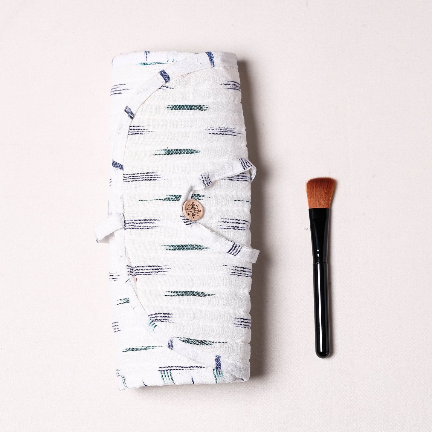 Ikat Fabric Multipurpose Segmented Make-up Brush Wrap Pouch/Case