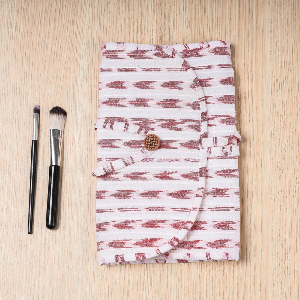 Ikat Fabric Multipurpose Segmented Make-up Brush Wrap Pouch/Case