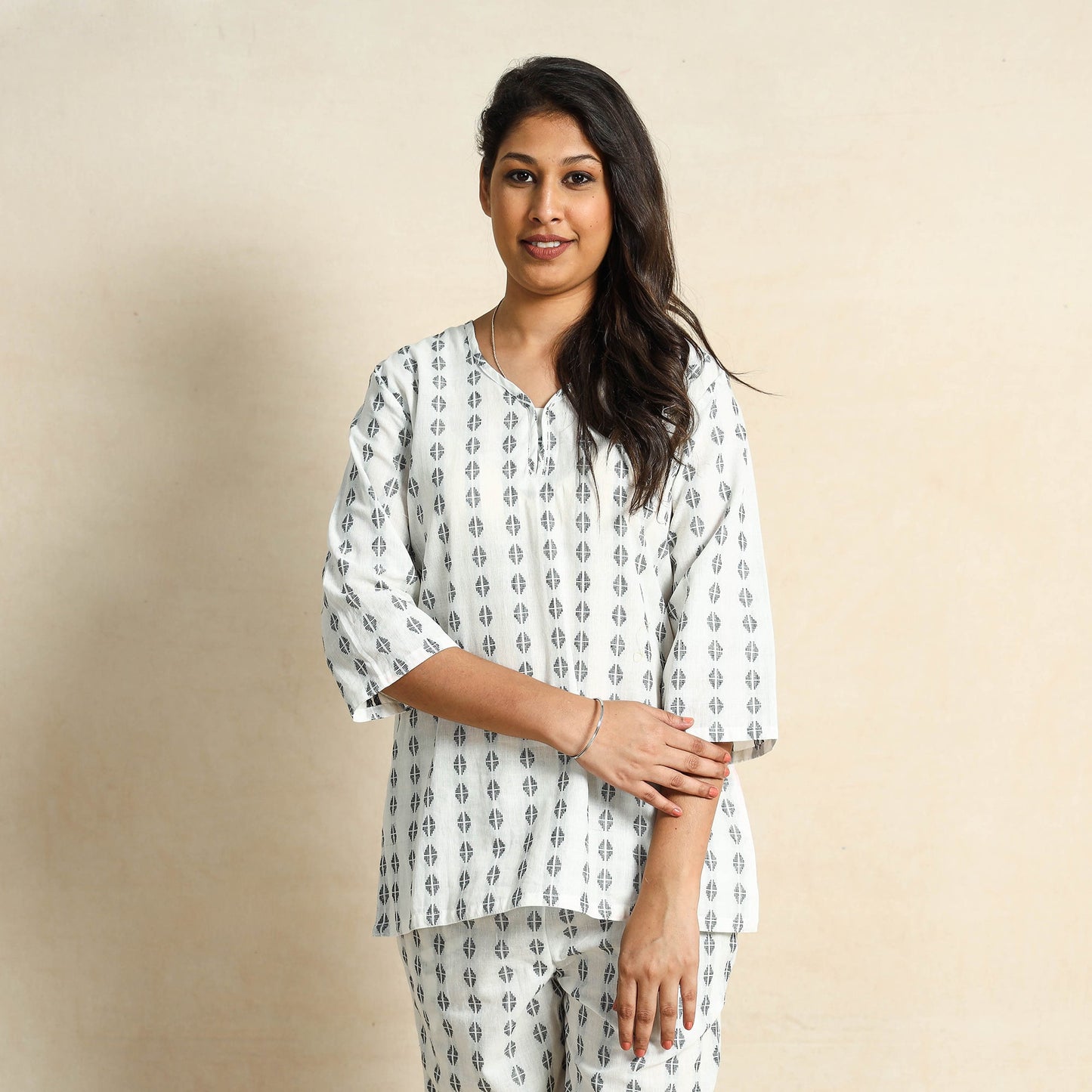 Jacquard Cotton Top & Pyjama Night Suit Set