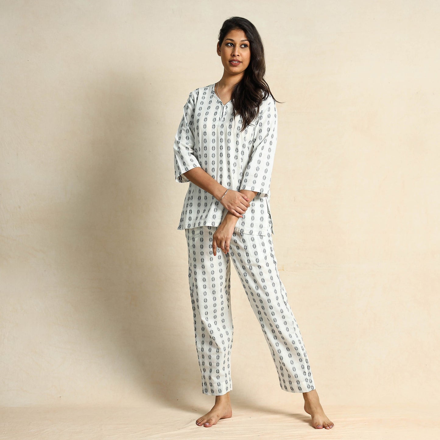 Jacquard Cotton Top & Pyjama Night Suit Set