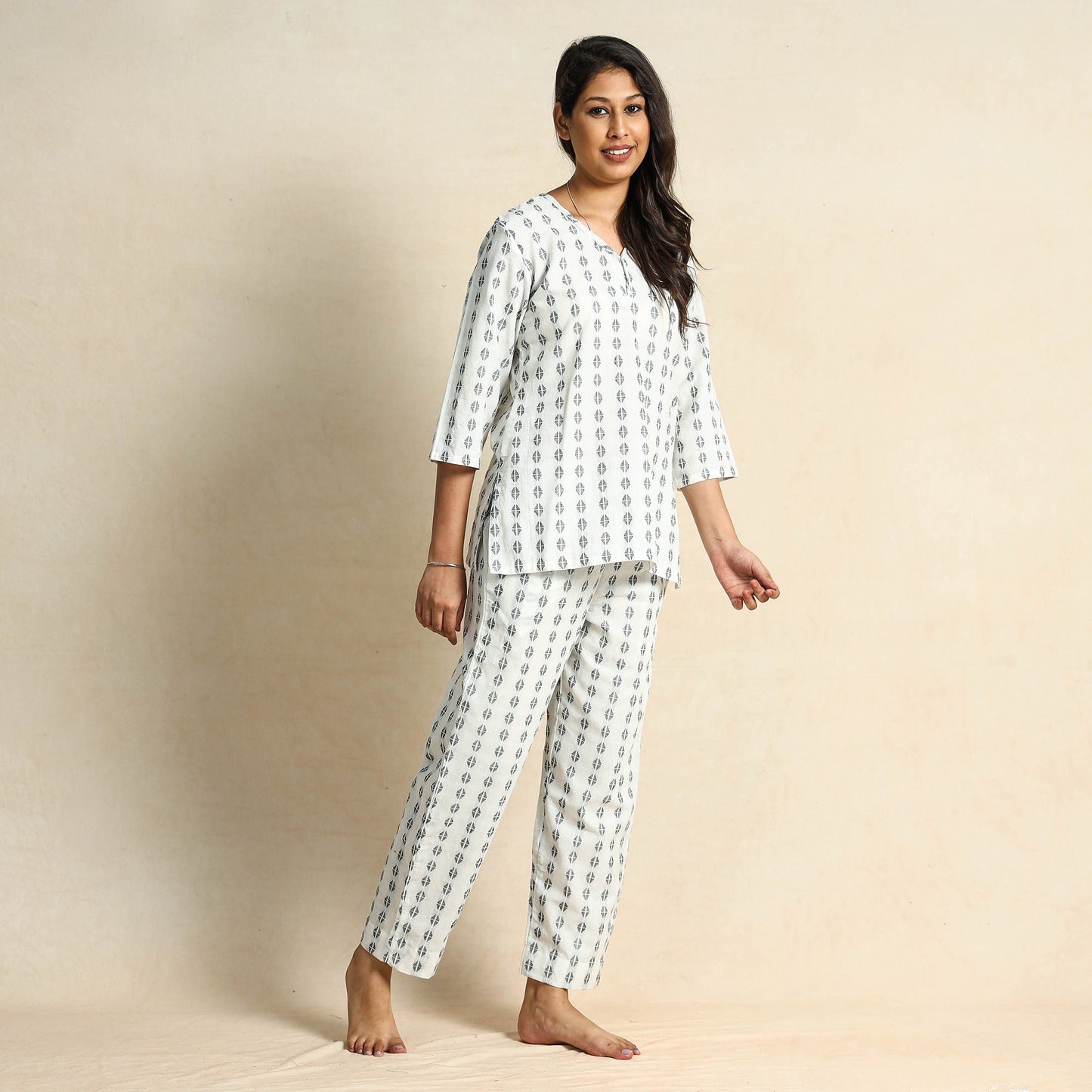 Jacquard Cotton Top & Pyjama Night Suit Set