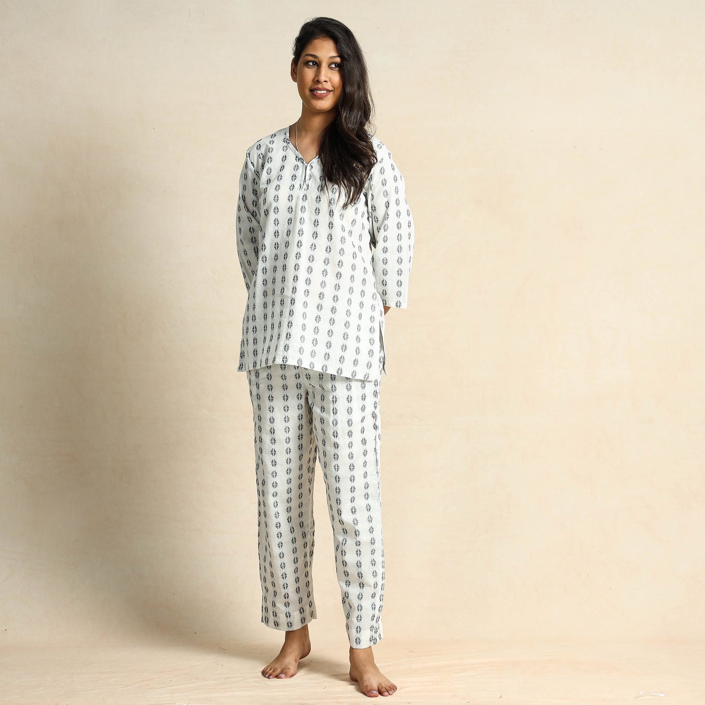 Jacquard Cotton Top & Pyjama Night Suit Set