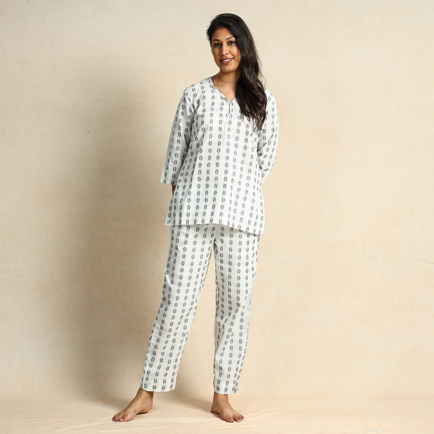 Jacquard Cotton Top & Pyjama Night Suit Set