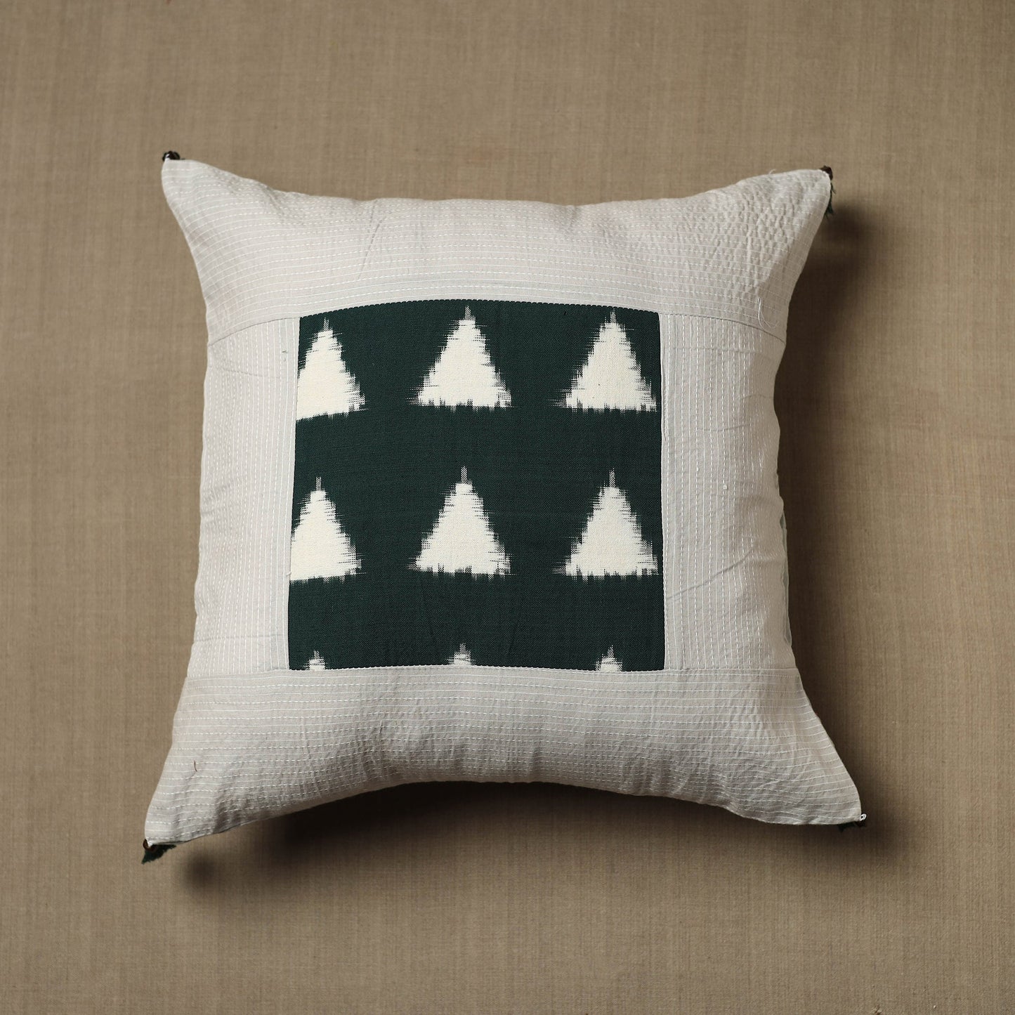 White Kantha Stitch Ikat Cotton Cushion Cover (16 x 16 in) 20