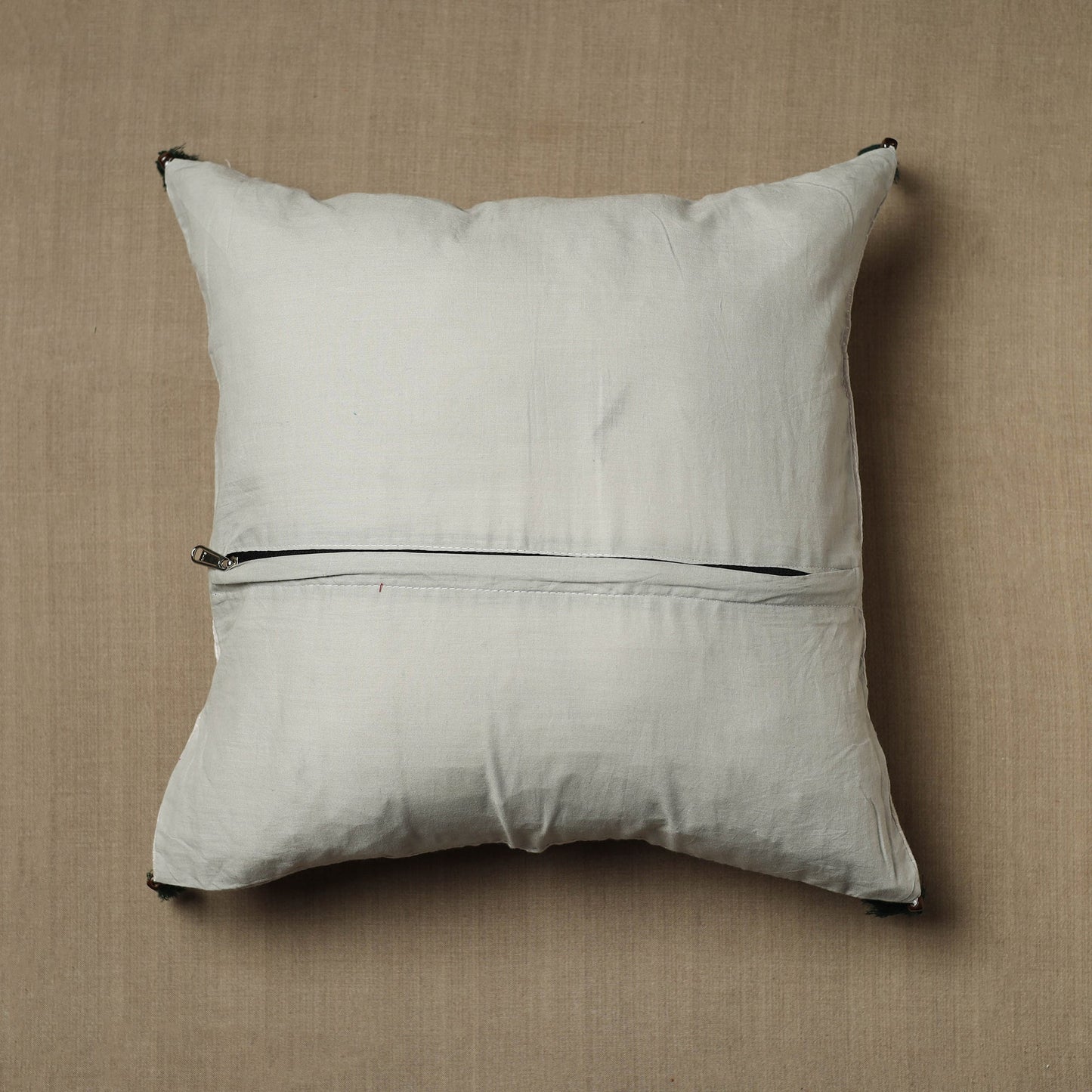 White Kantha Stitch Ikat Cotton Cushion Cover (16 x 16 in) 20