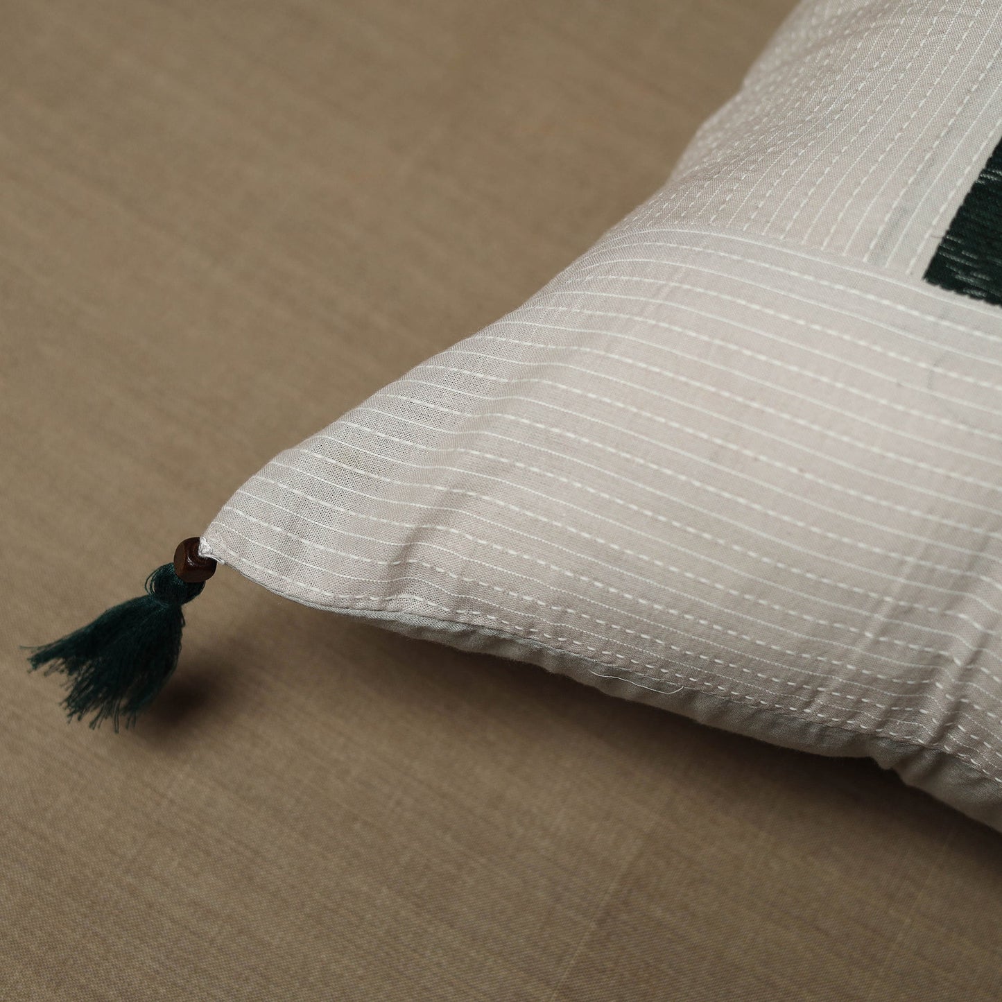 White - Kantha Stitch Ikat Cotton Cushion Cover (16 x 16 in) 22