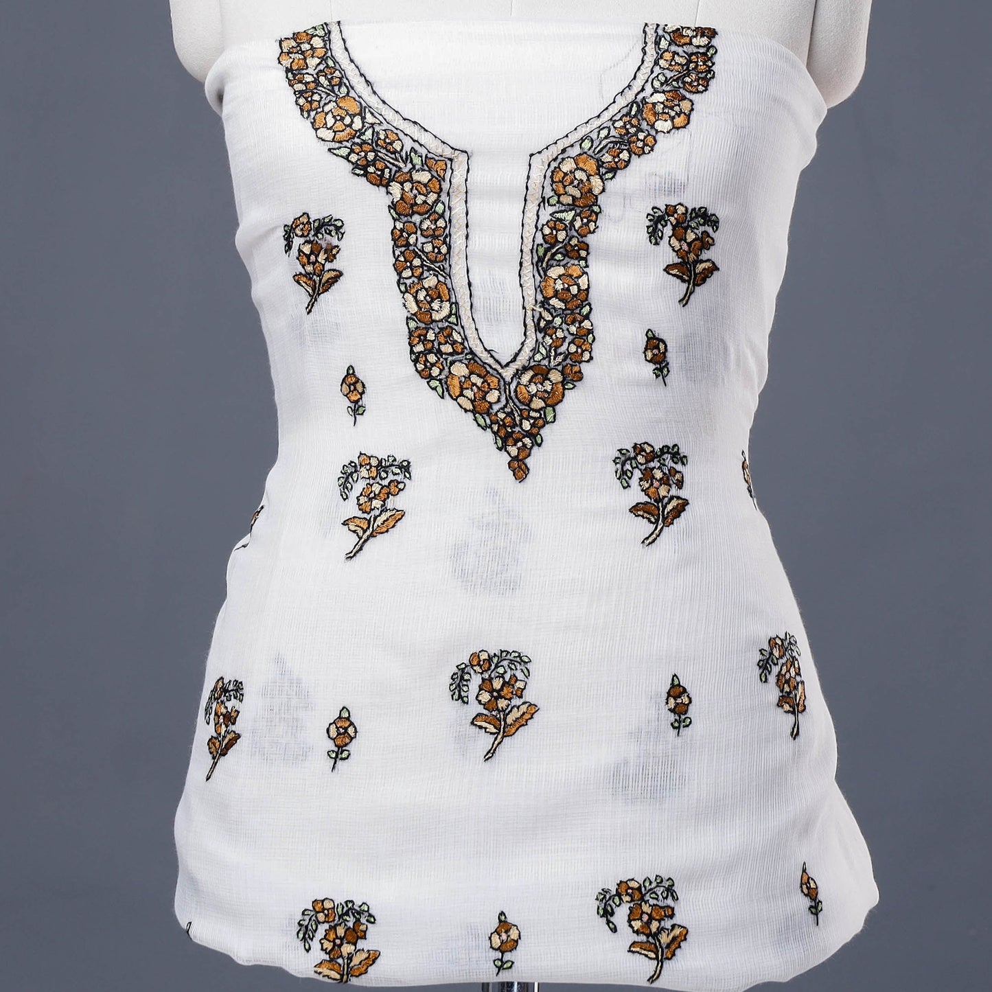 Handloom Kota Doria Kashidakari Hand Embroidery Kurta Material - 2.6 M