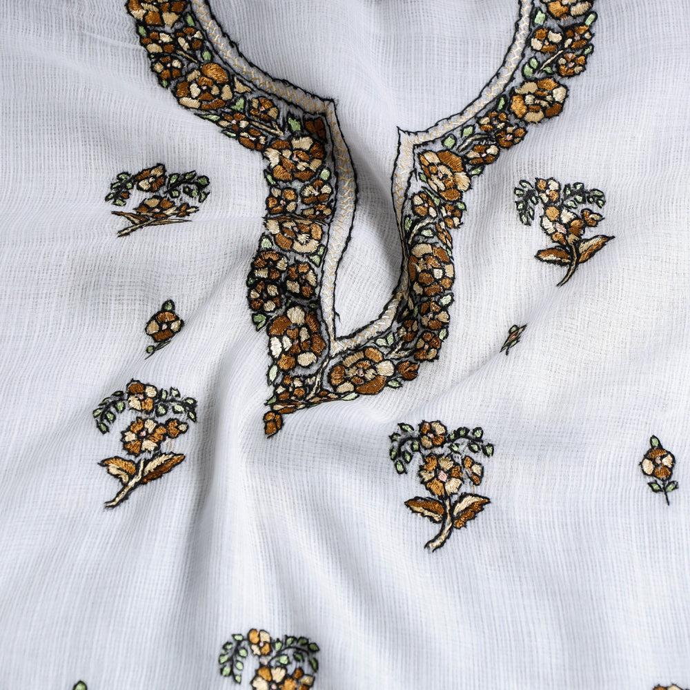 Handloom Kota Doria Kashidakari Hand Embroidery Kurta Material - 2.6 M