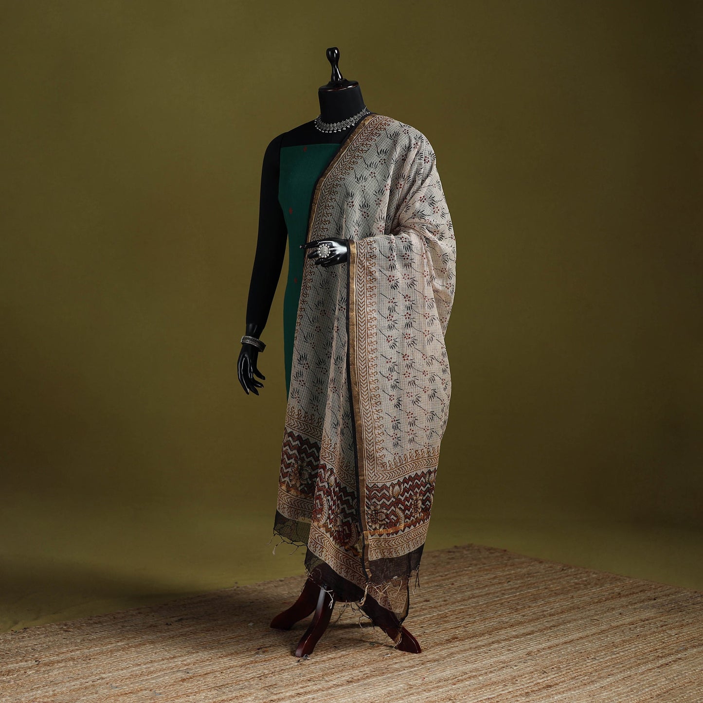 White - kota doria cotton hand bagru dupatta 20