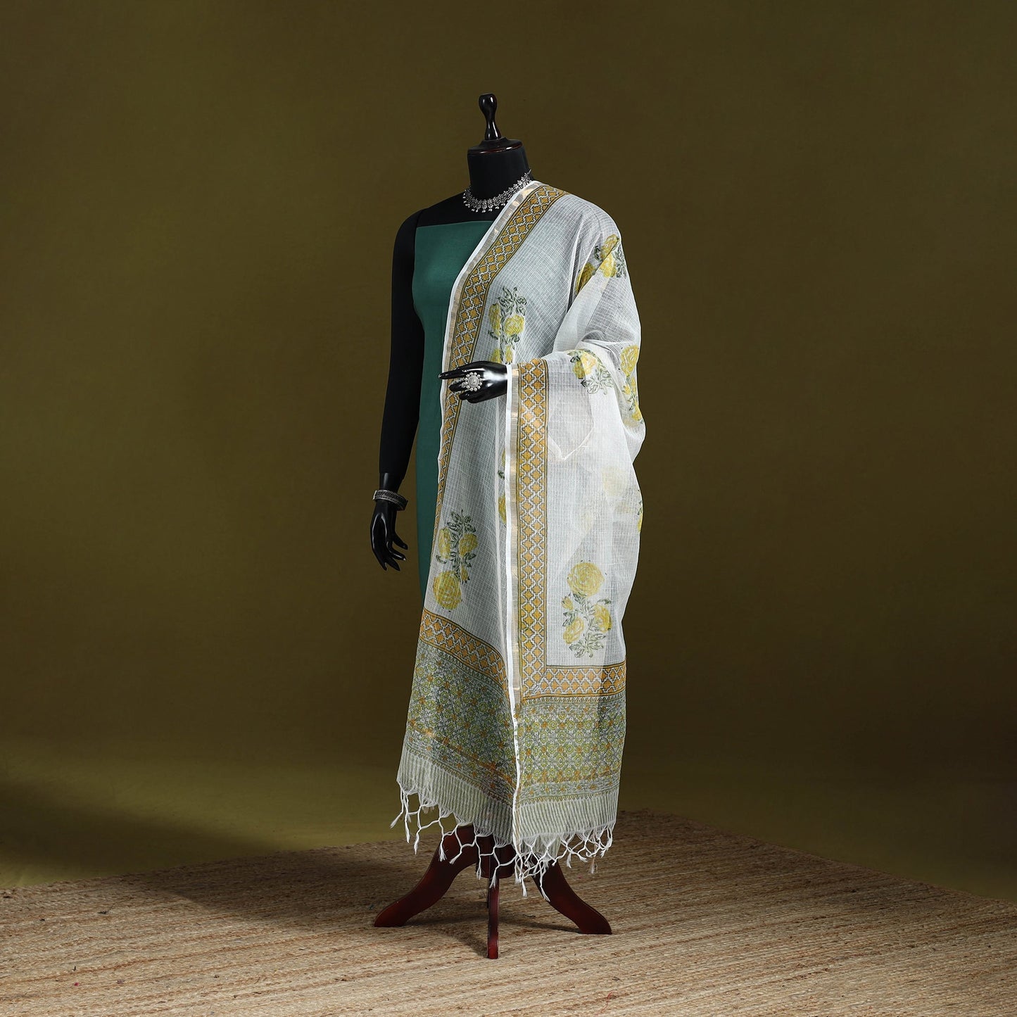 Kota doria cotton hand block print sanganeri floral dupatta