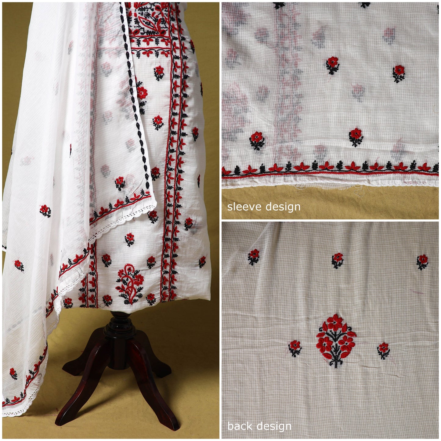 White - kota doria cotton lucknow chikankari 2pc unstitched