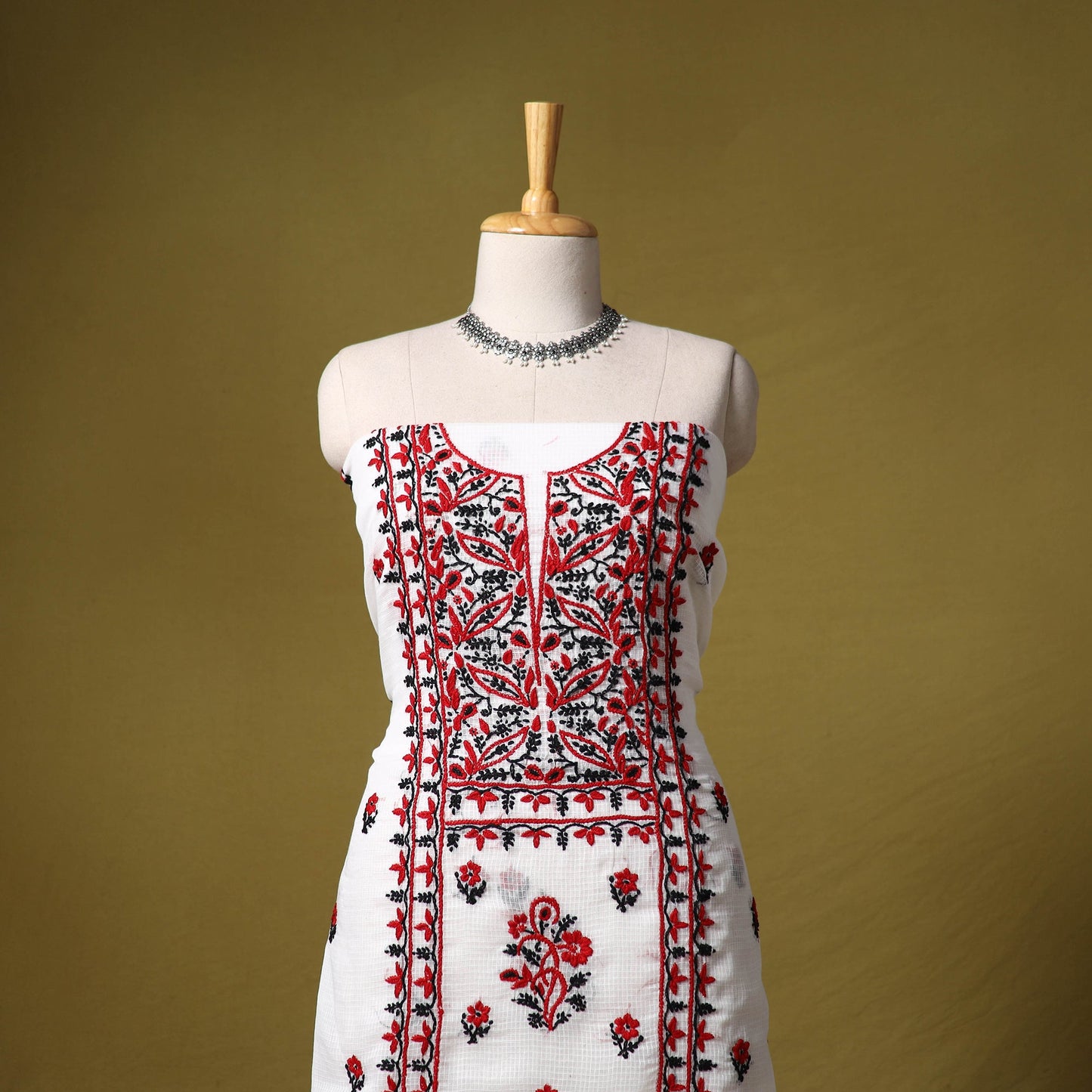 White - kota doria cotton lucknow chikankari 2pc unstitched