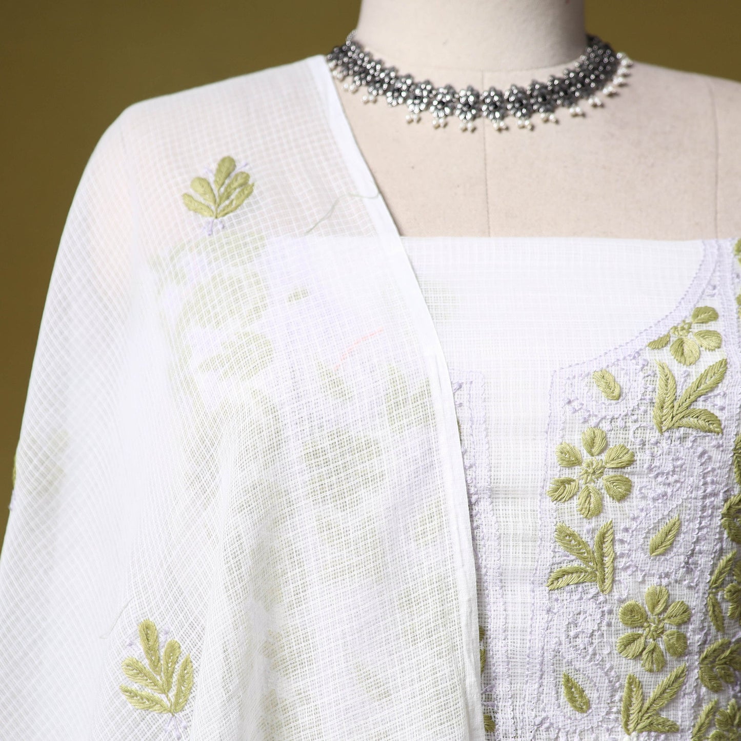 White - kota doria cotton lucknow chikankari 2pc unstitched
