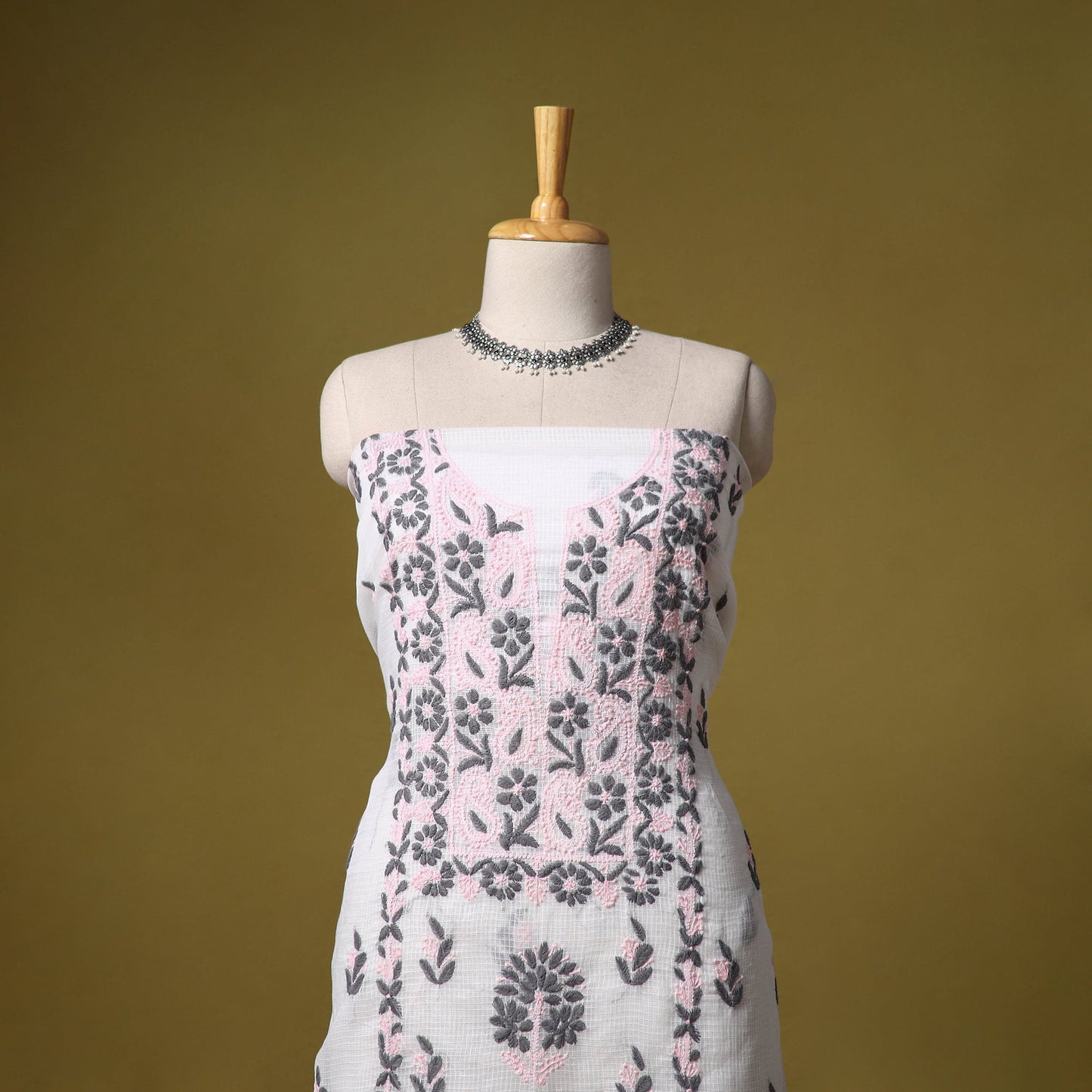White - kota doria cotton lucknow chikankari 2pc unstitched