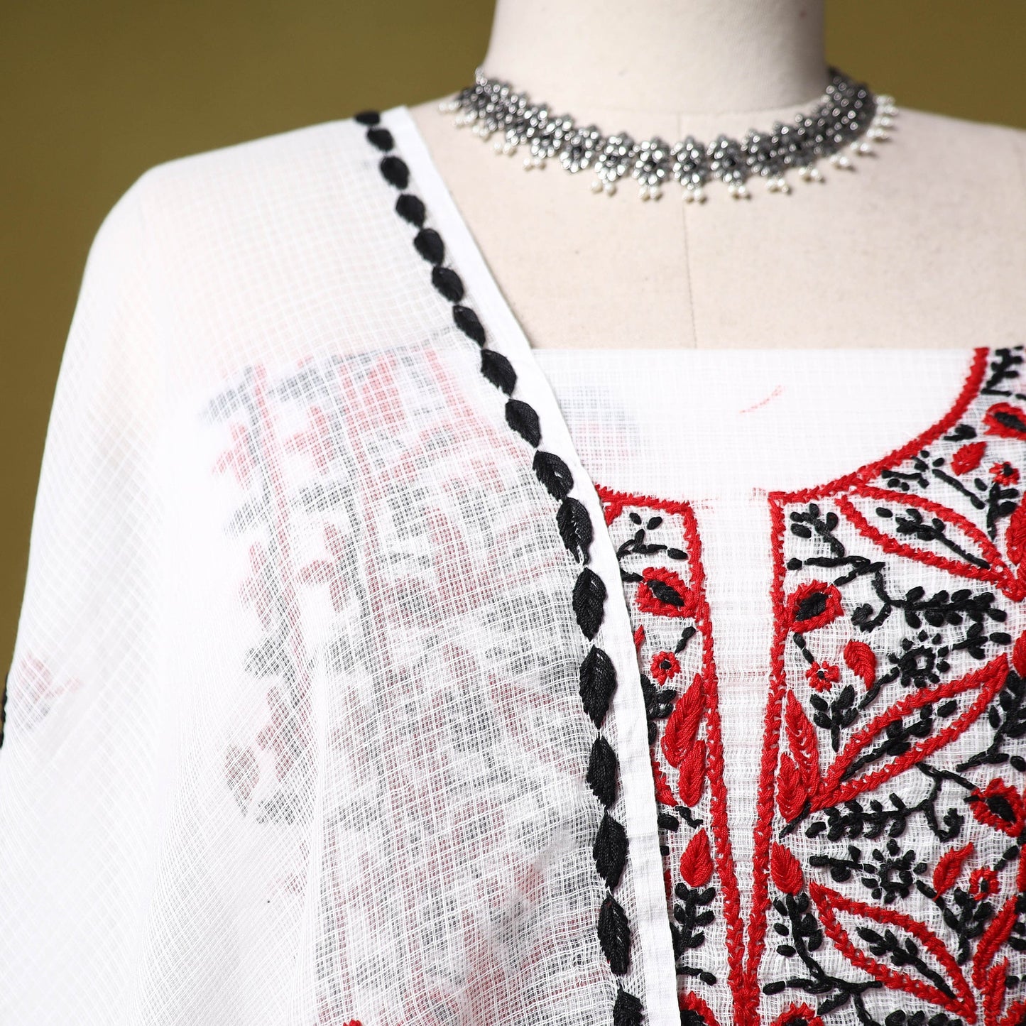 White - kota doria cotton lucknow chikankari 2pc unstitched