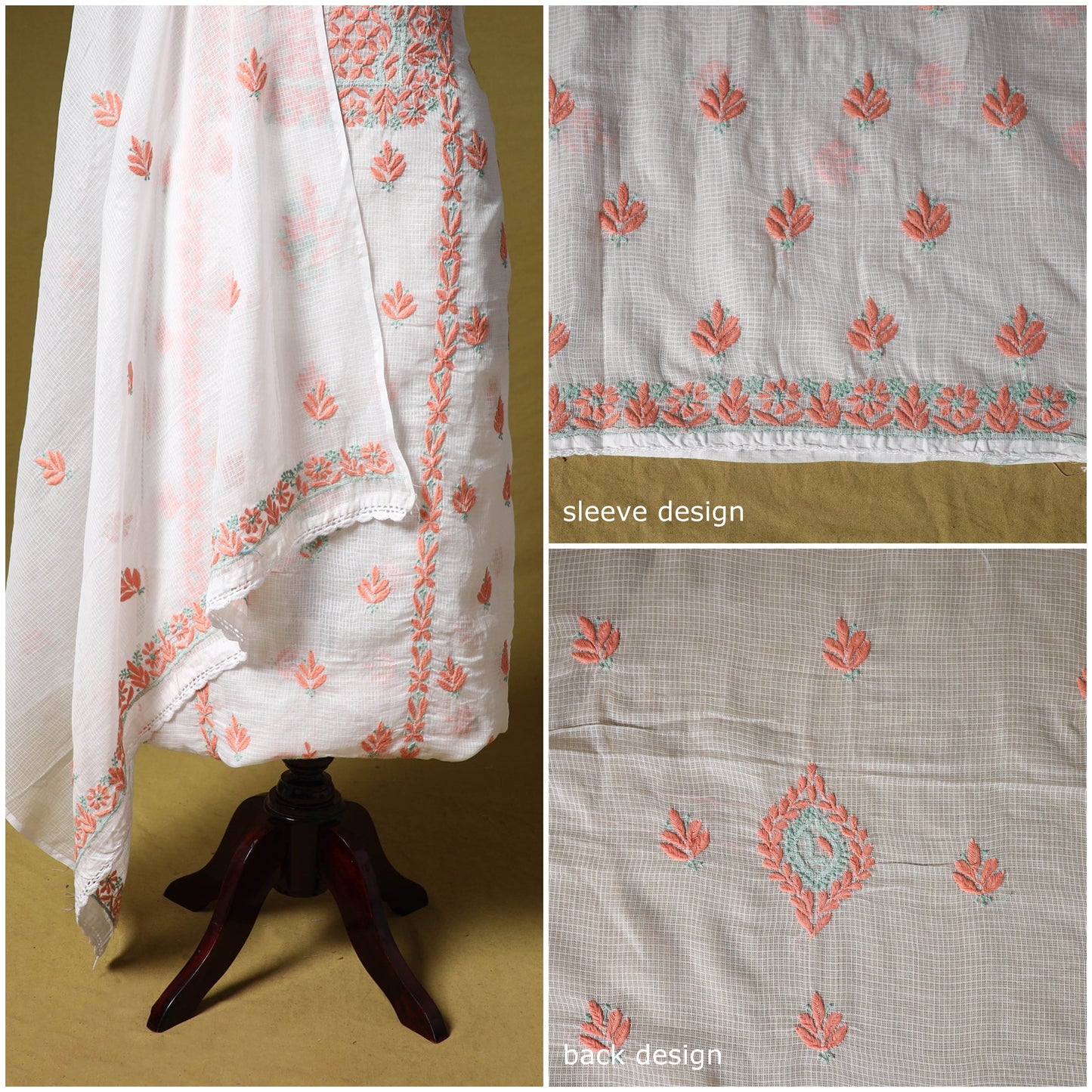 White - kota doria cotton lucknow chikankari 2pc unstitched