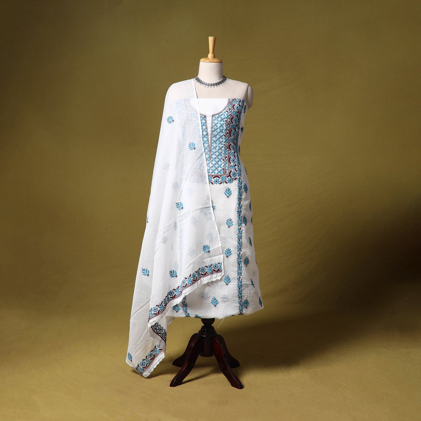White - kota doria cotton lucknow chikankari 2pc unstitched