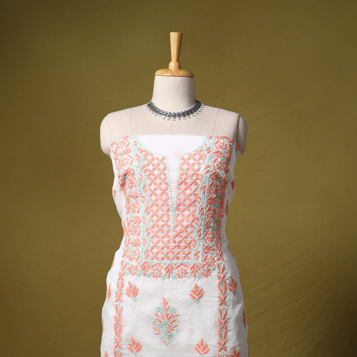 White - kota doria cotton lucknow chikankari 2pc unstitched