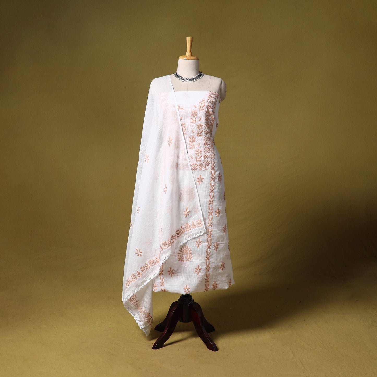 White - kota doria cotton lucknow chikankari 2pc unstitched