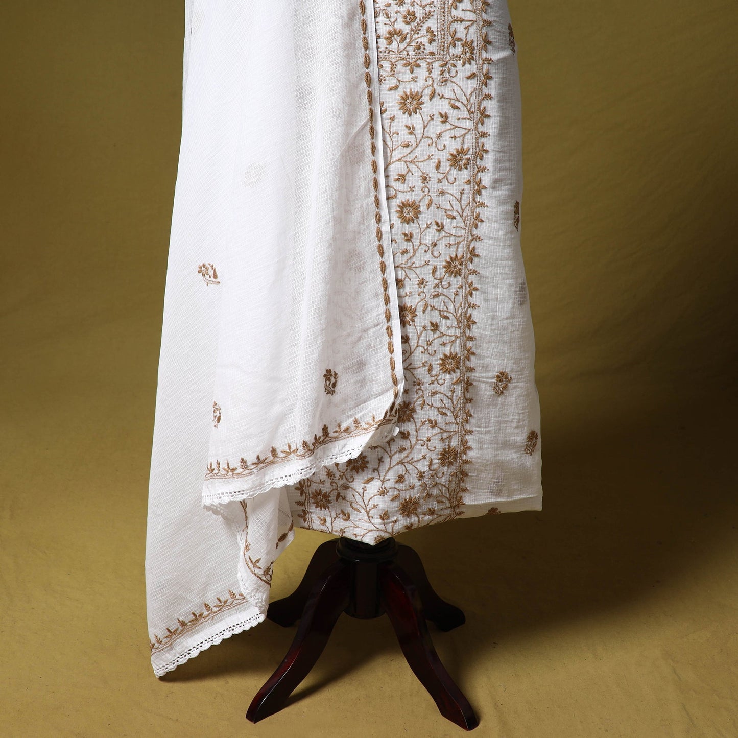 White - kota doria cotton lucknow chikankari 2pc unstitched