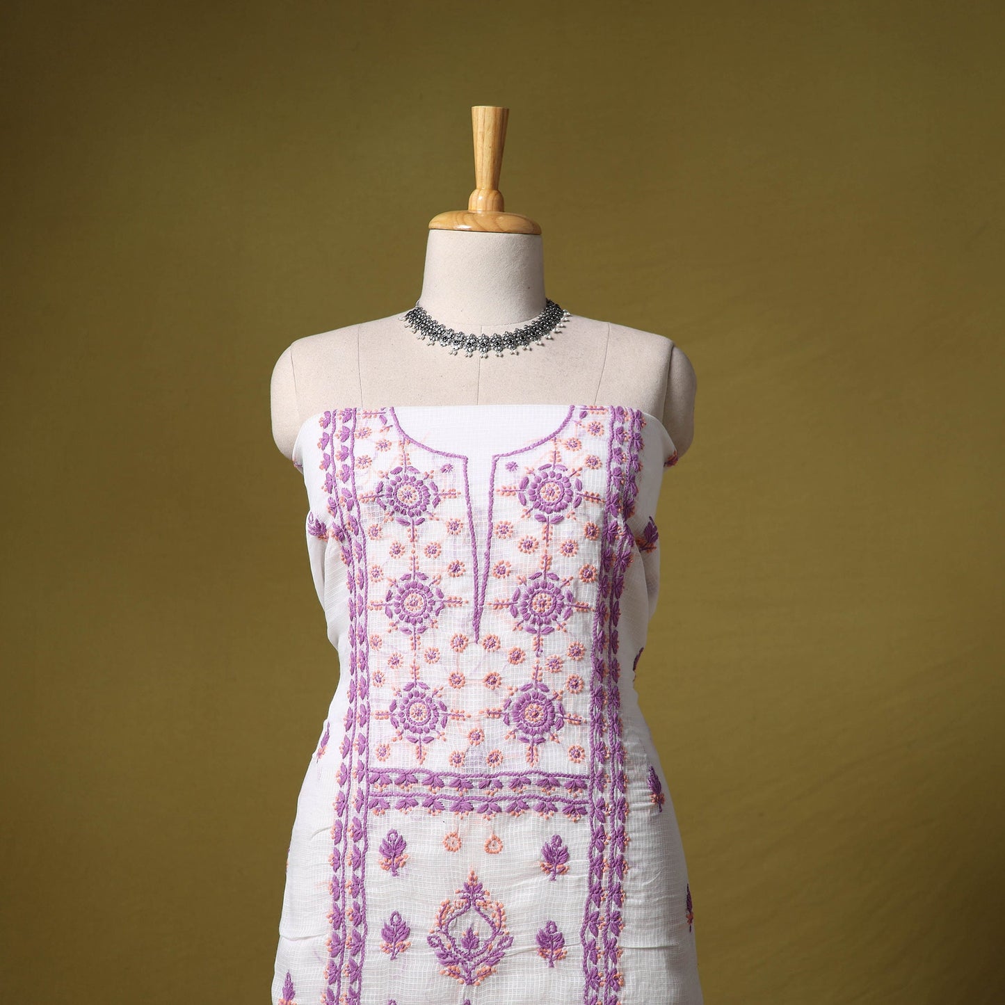 White - kota doria cotton lucknow chikankari 2pc unstitched