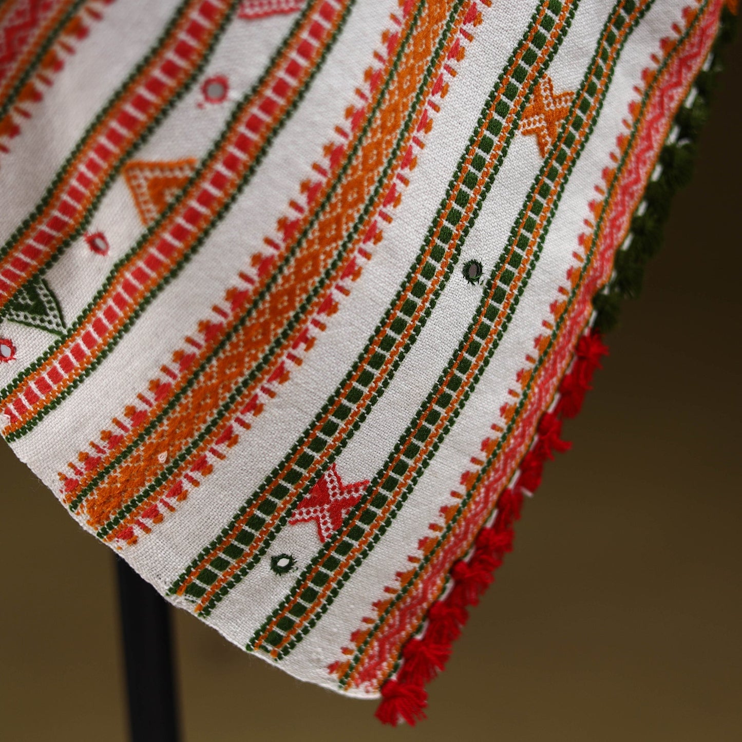 White - kutch bhujodi handwoven mirror work acrylic wool