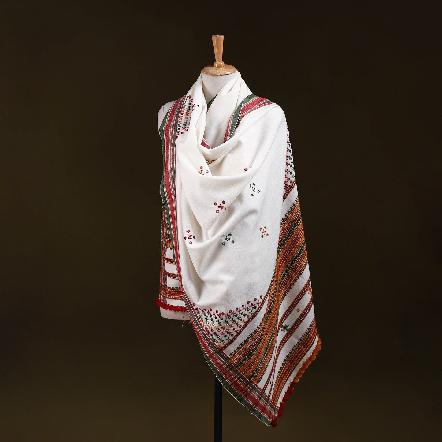 White - kutch bhujodi handwoven mirror work acrylic wool