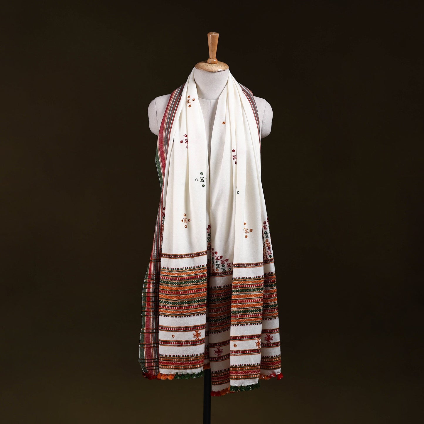 White - kutch bhujodi handwoven mirror work acrylic wool
