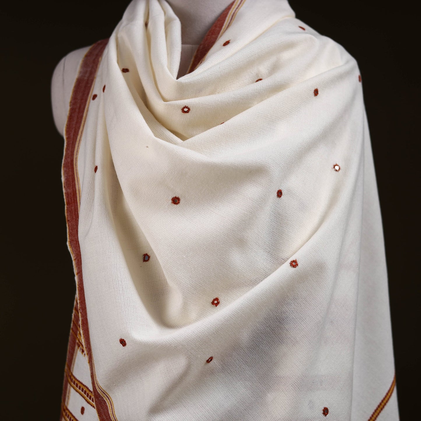 White - kutch handwoven mirror work acrylic wool shawl 159