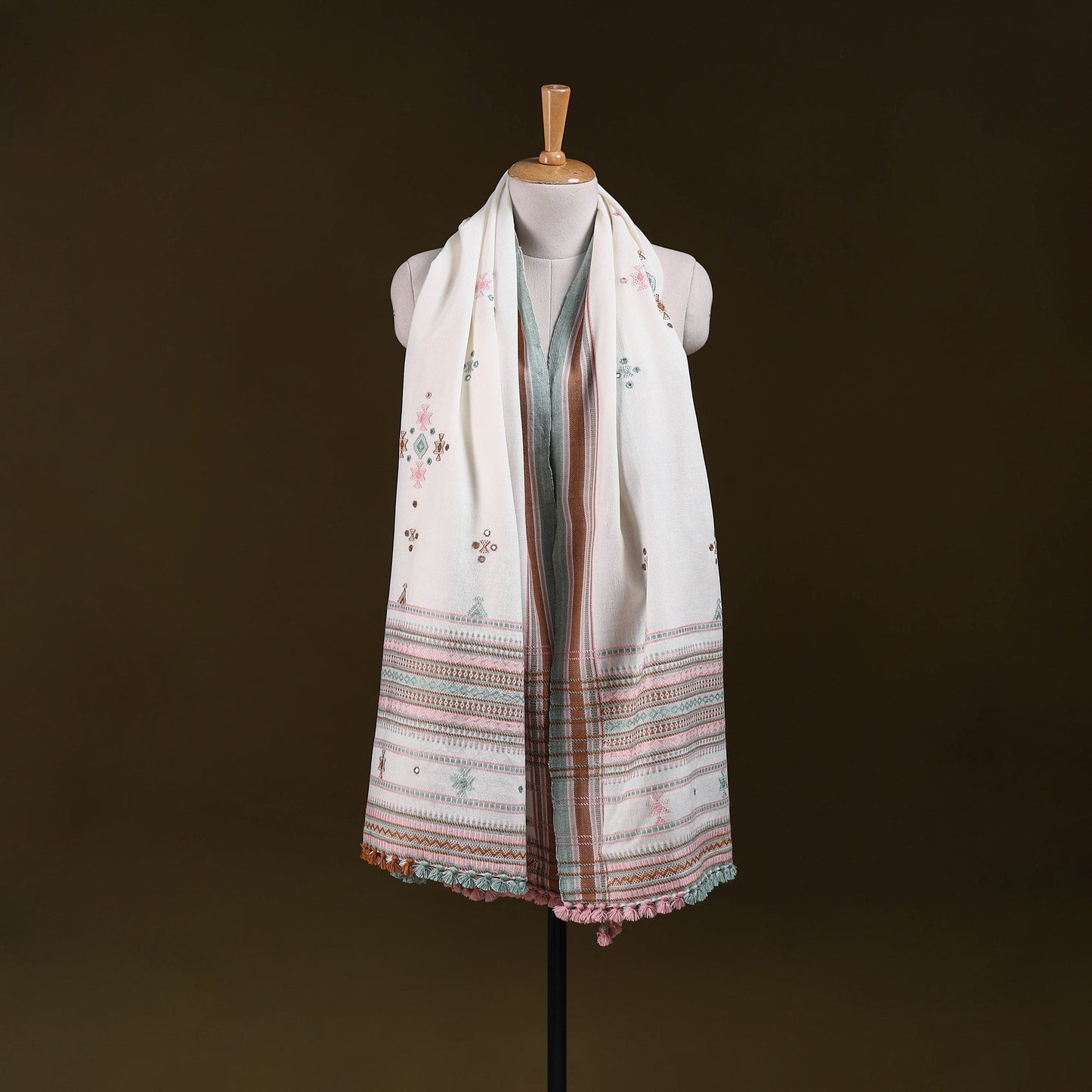 Kutch bhujodi handwoven mirror work acrylic wool shawl 49