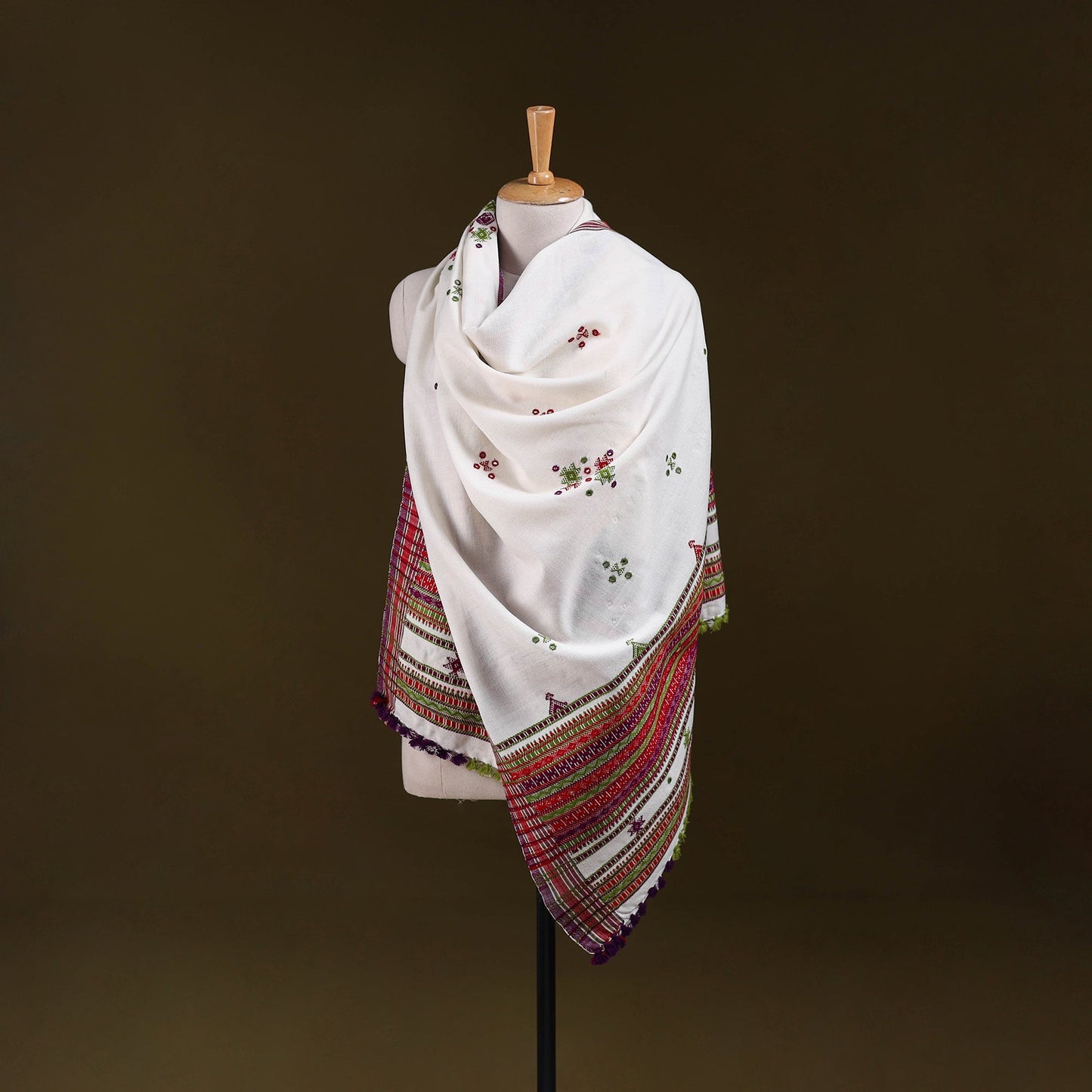White - kutch bhujodi handwoven mirror work acrylic wool