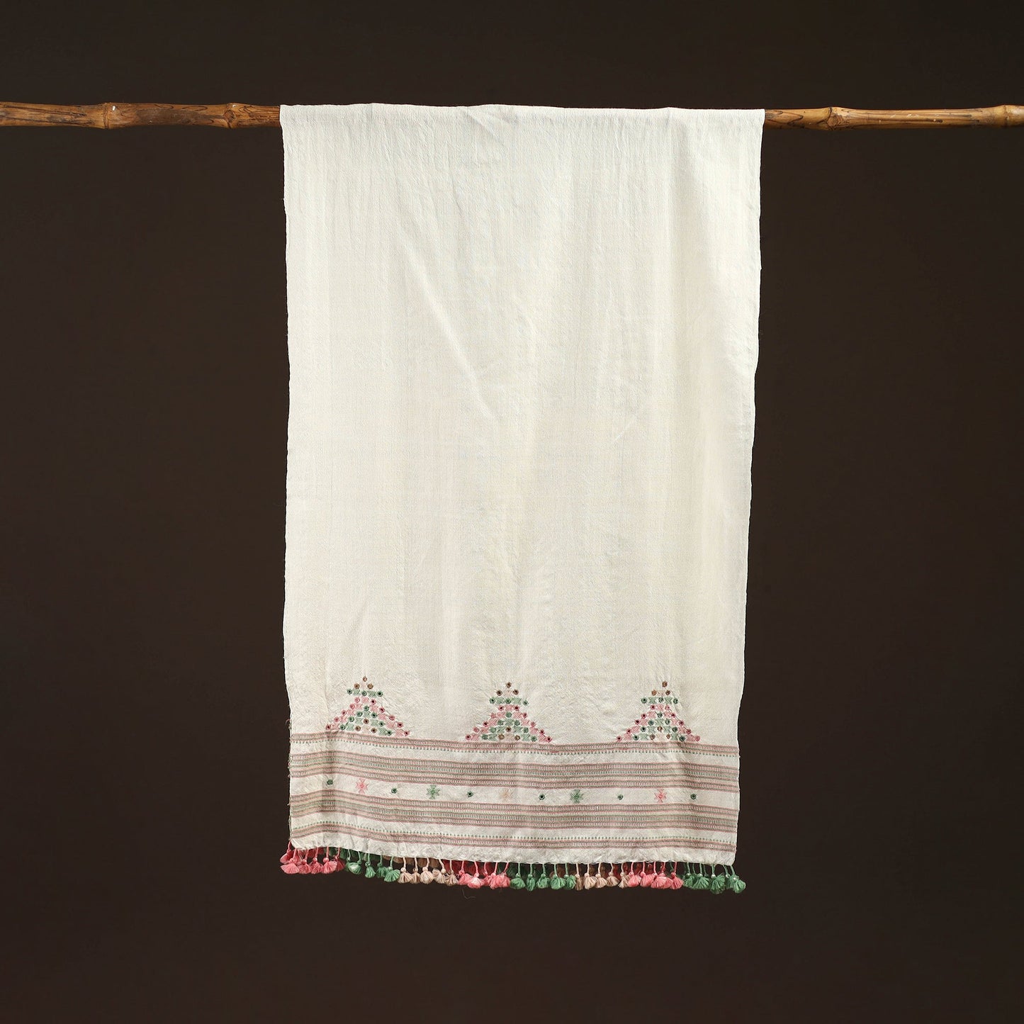 Kutch handwoven mirror work merino wool embroidered stole