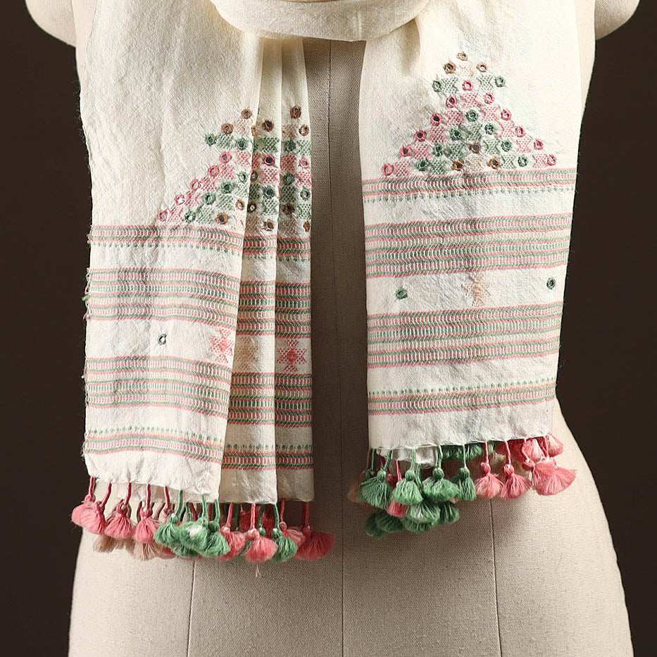 Kutch handwoven mirror work merino wool embroidered stole