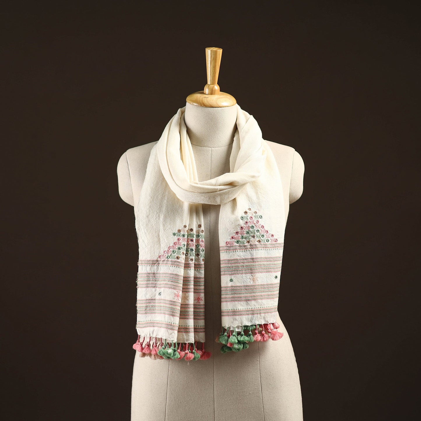 Kutch handwoven mirror work merino wool embroidered stole