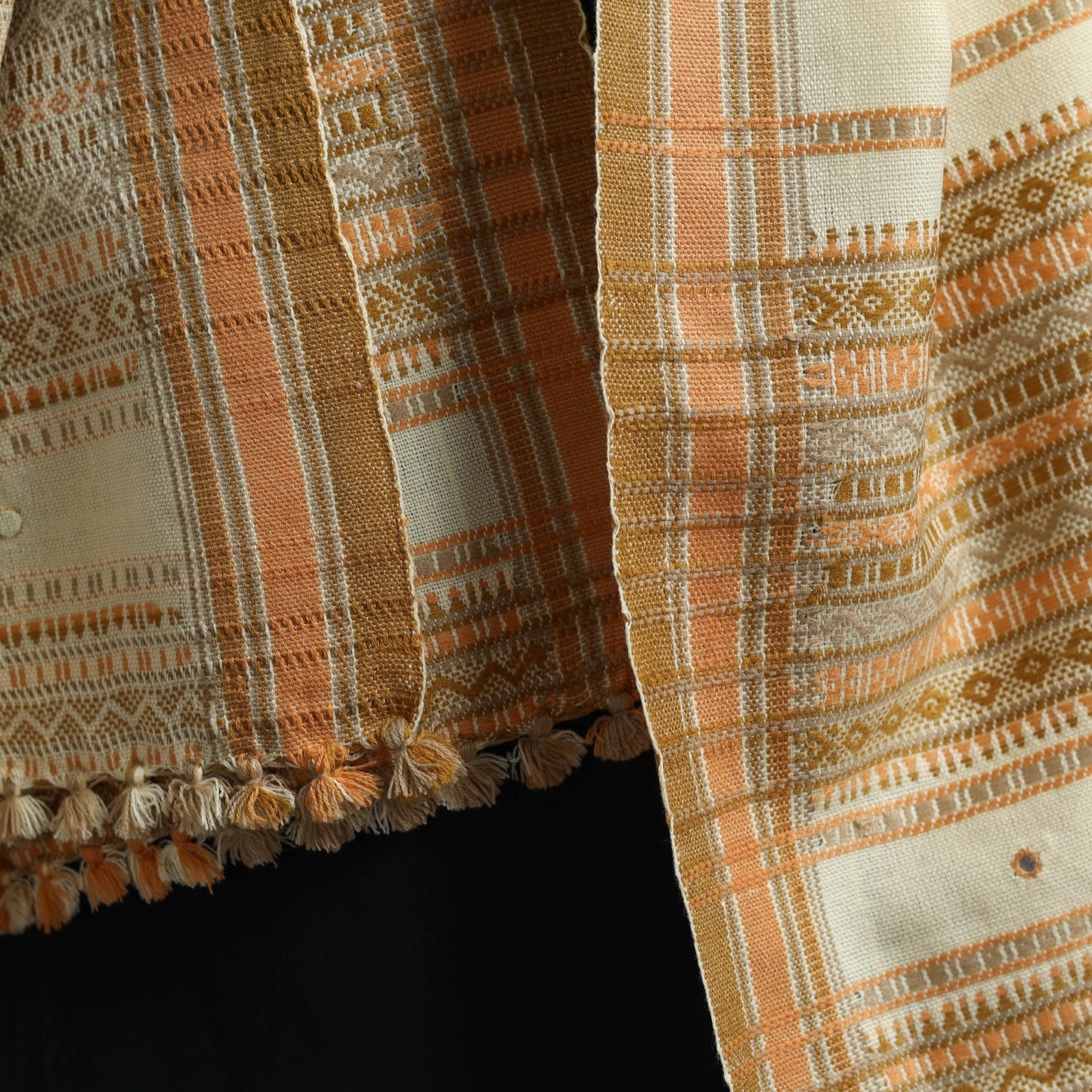 White Kutch Handwoven Mirror Work Woollen Shawl